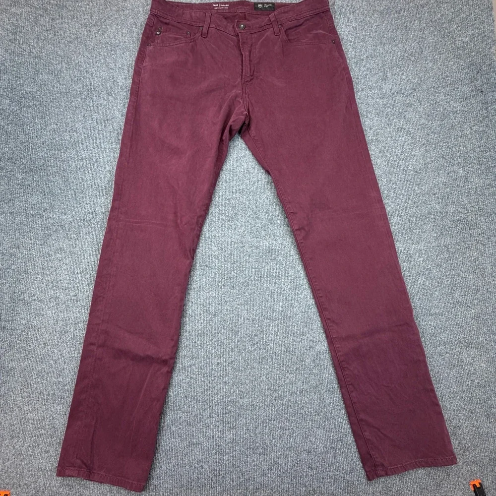 AG Tellis Modern Slim‎ Jeans Mens 36x34 Burgundy Italian Fabric Luxury Stretch
